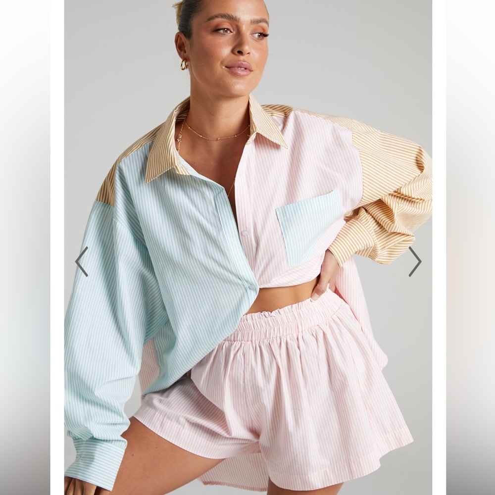 BRAND NEW AUTUMN CONTRAST STRIPE OVERSIZED SHIRT IN MULTI STRIPE